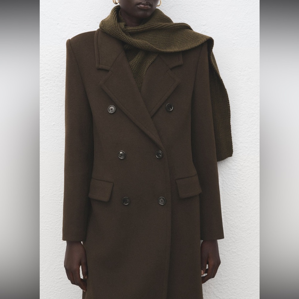 MANGO Double-Breasted Wool Coat Khaki
